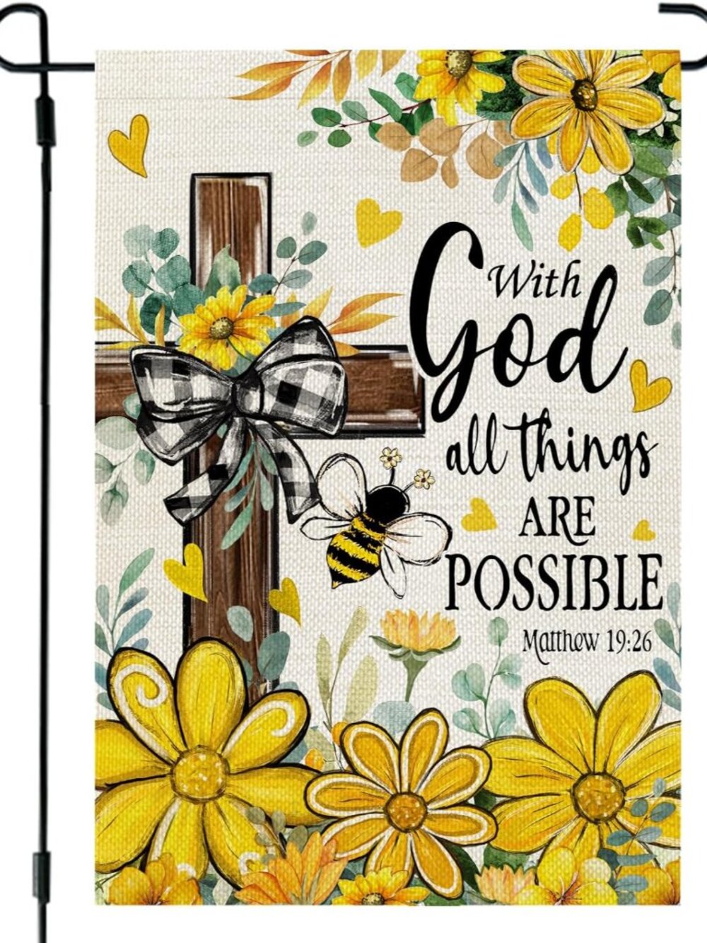 Summer Garden Flag Floral Cross God 12x18 Inch Double Sided Small Yellow Seasona